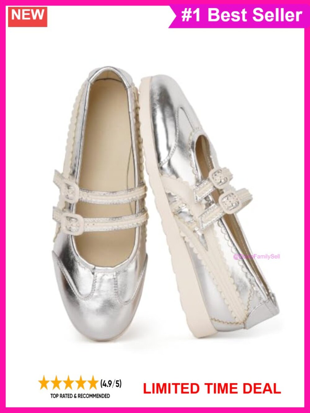 Women's Mary Jane Ballet Flat Sneakers Faux Leather Buckle Strap Comfort